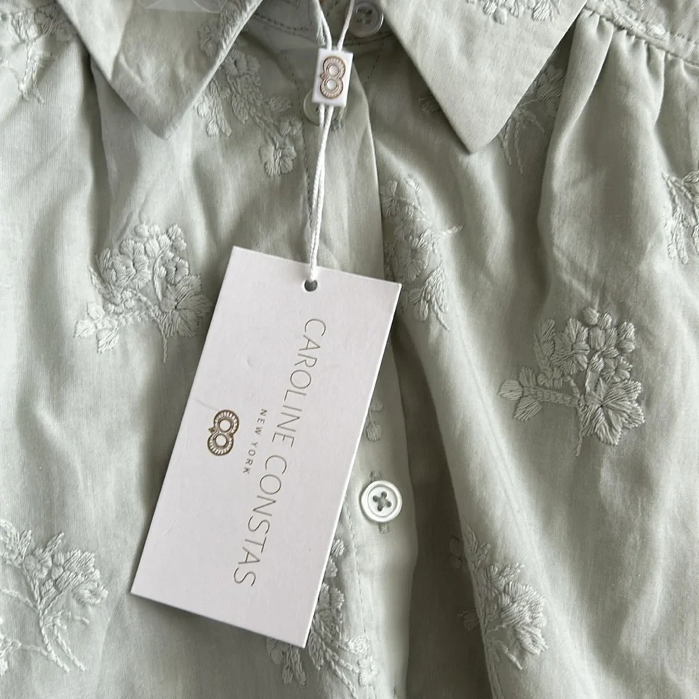 Caroline  Constas Sage Green Embroidered Women's Top 100% cotton - Picture 5 of 11